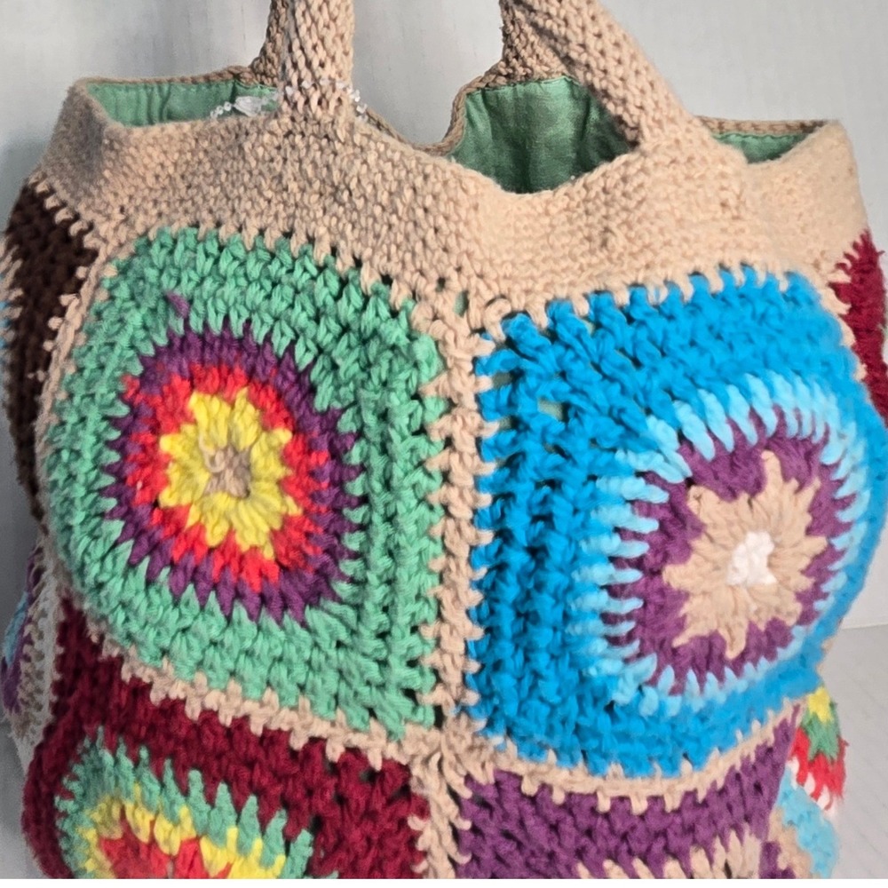 Urban Outfitters Daisy Crochet Mini Tote Granny Square Boho Patchwork Small - Picture 4 of 15